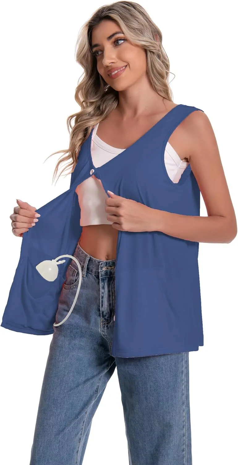 Mastectomy Top Tank with Drain Pockets Post Surgery Recovery Must Haves Clothing Comfy Sleeveless Shirts