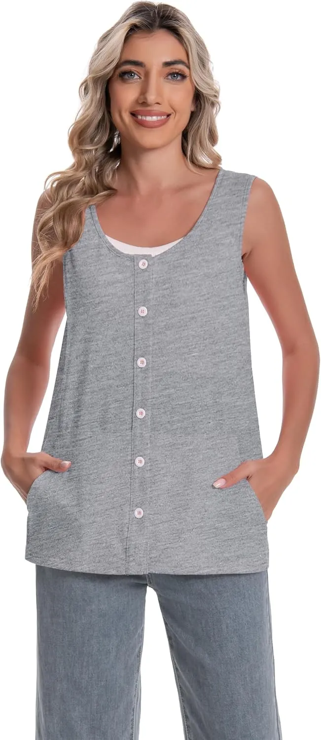 Mastectomy Top Tank with Drain Pockets Post Surgery Recovery Must Haves Clothing Comfy Sleeveless Shirts
