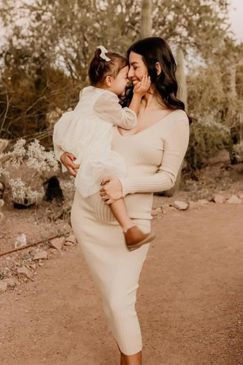Maternity Dress Long Sleeve V Neck Knit Stretchable Sweater Dresses Pregnancy Clothes for Photoshoot Baby Shower