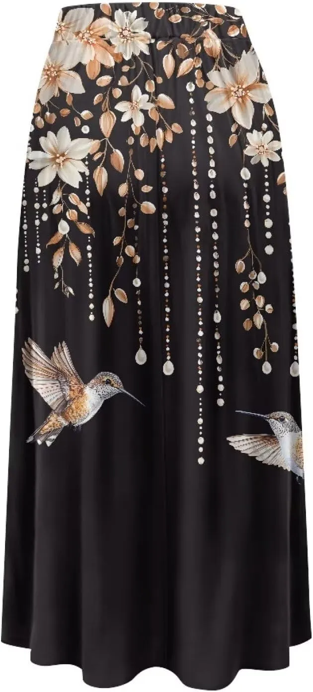 Maxi Skirts for Women Flowy Autumn Skirts with Pockets Pleated Skirt High Waisted Midi Long Skirt Reg and Plus Size S-XXL