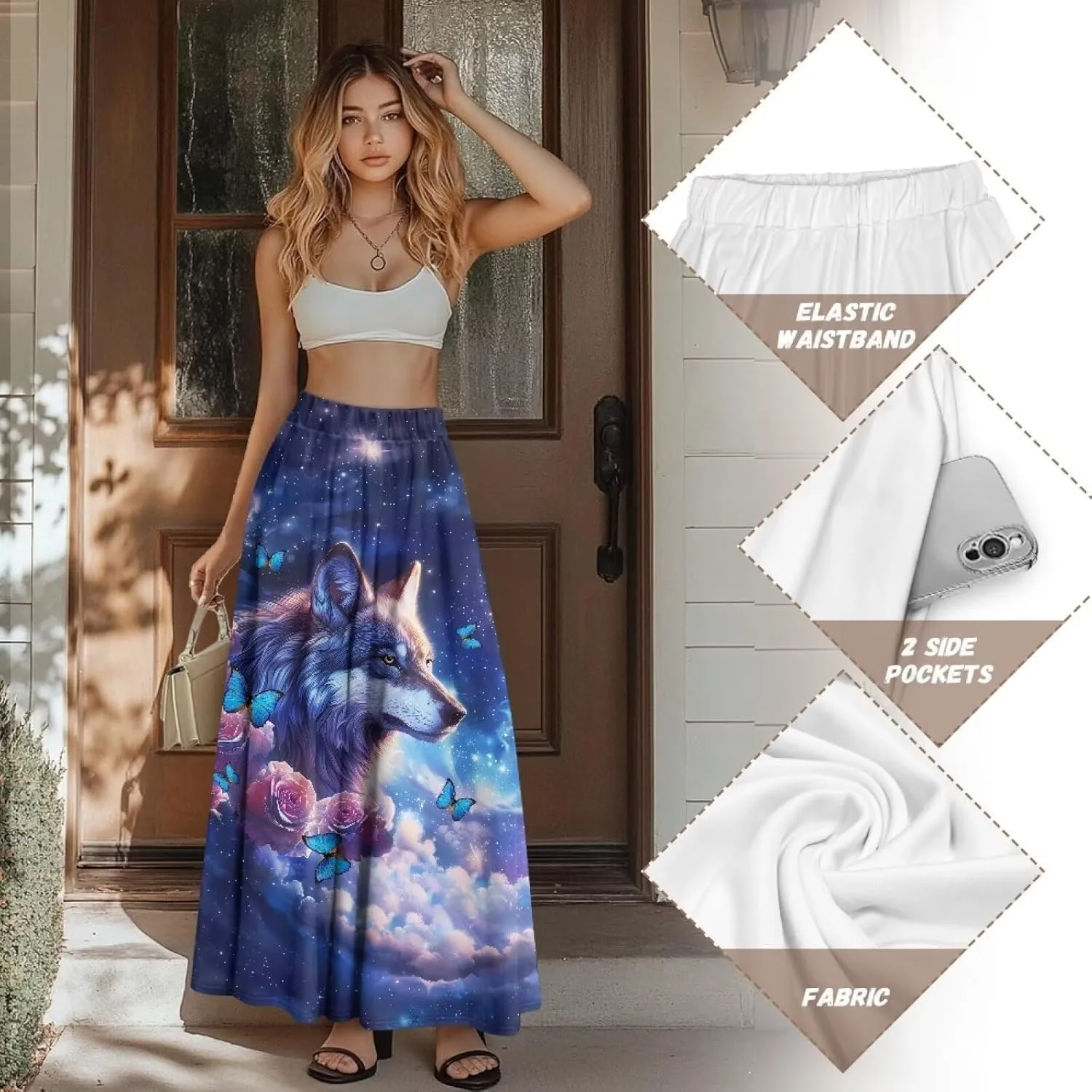 Maxi Skirts for Women Flowy Autumn Skirts with Pockets Pleated Skirt High Waisted Midi Long Skirt Reg and Plus Size S-XXL