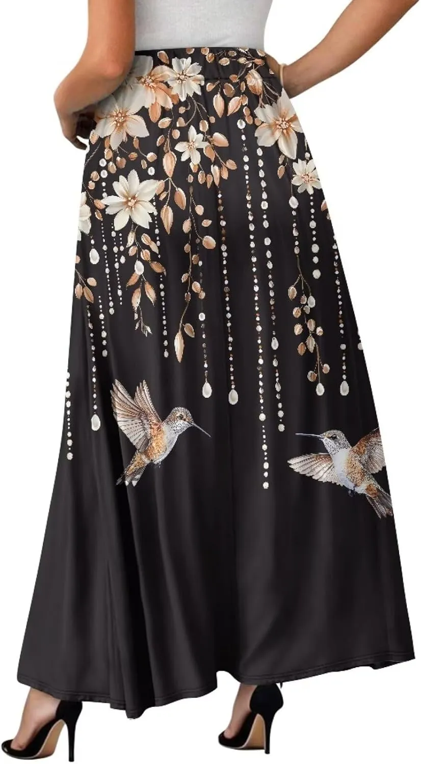Maxi Skirts for Women Flowy Autumn Skirts with Pockets Pleated Skirt High Waisted Midi Long Skirt Reg and Plus Size S-XXL