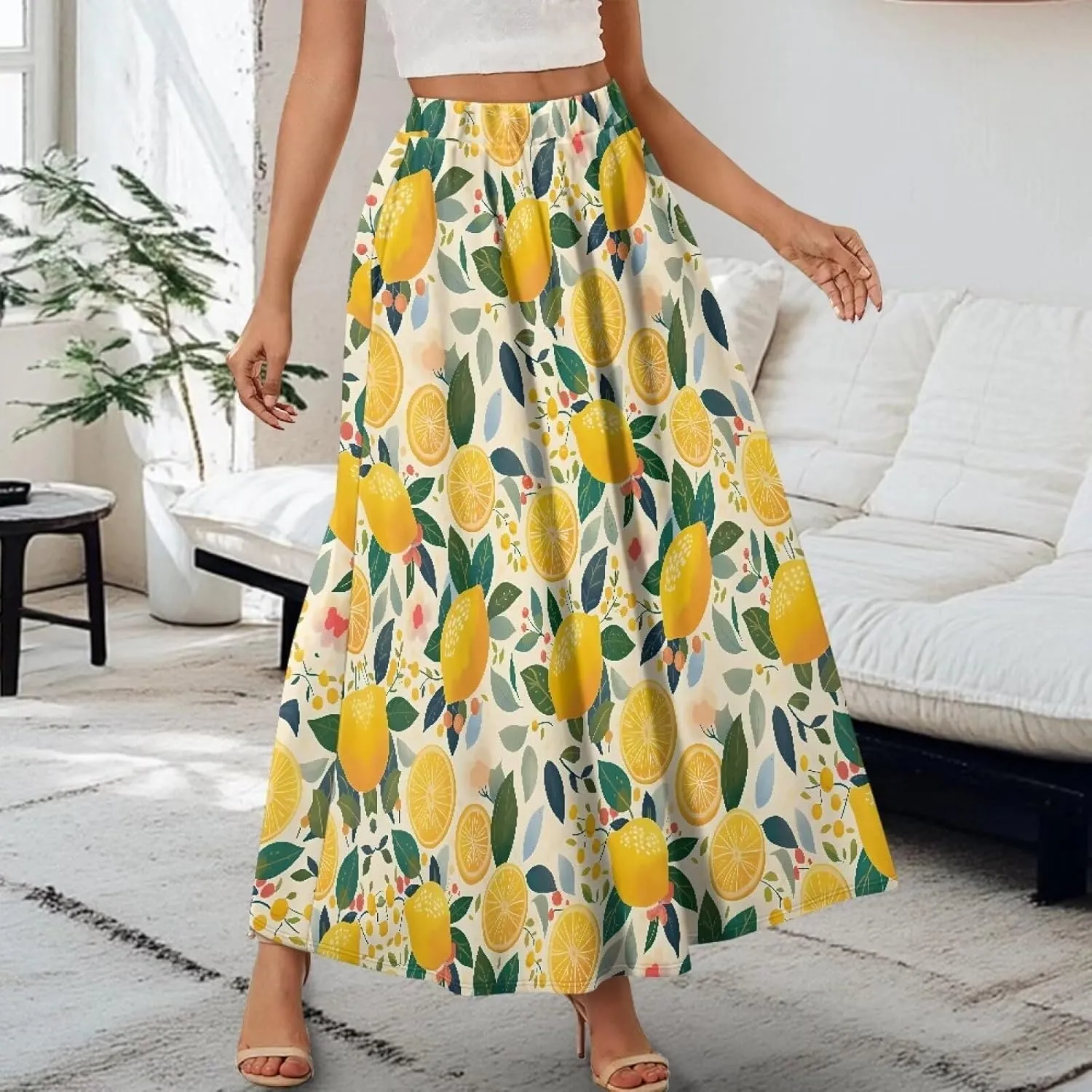Maxi Skirts for Women Flowy Autumn Skirts with Pockets Pleated Skirt High Waisted Midi Long Skirt Reg and Plus Size S-XXL