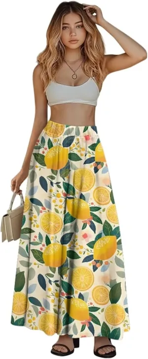 Maxi Skirts for Women Flowy Autumn Skirts with Pockets Pleated Skirt High Waisted Midi Long Skirt Reg and Plus Size S-XXL
