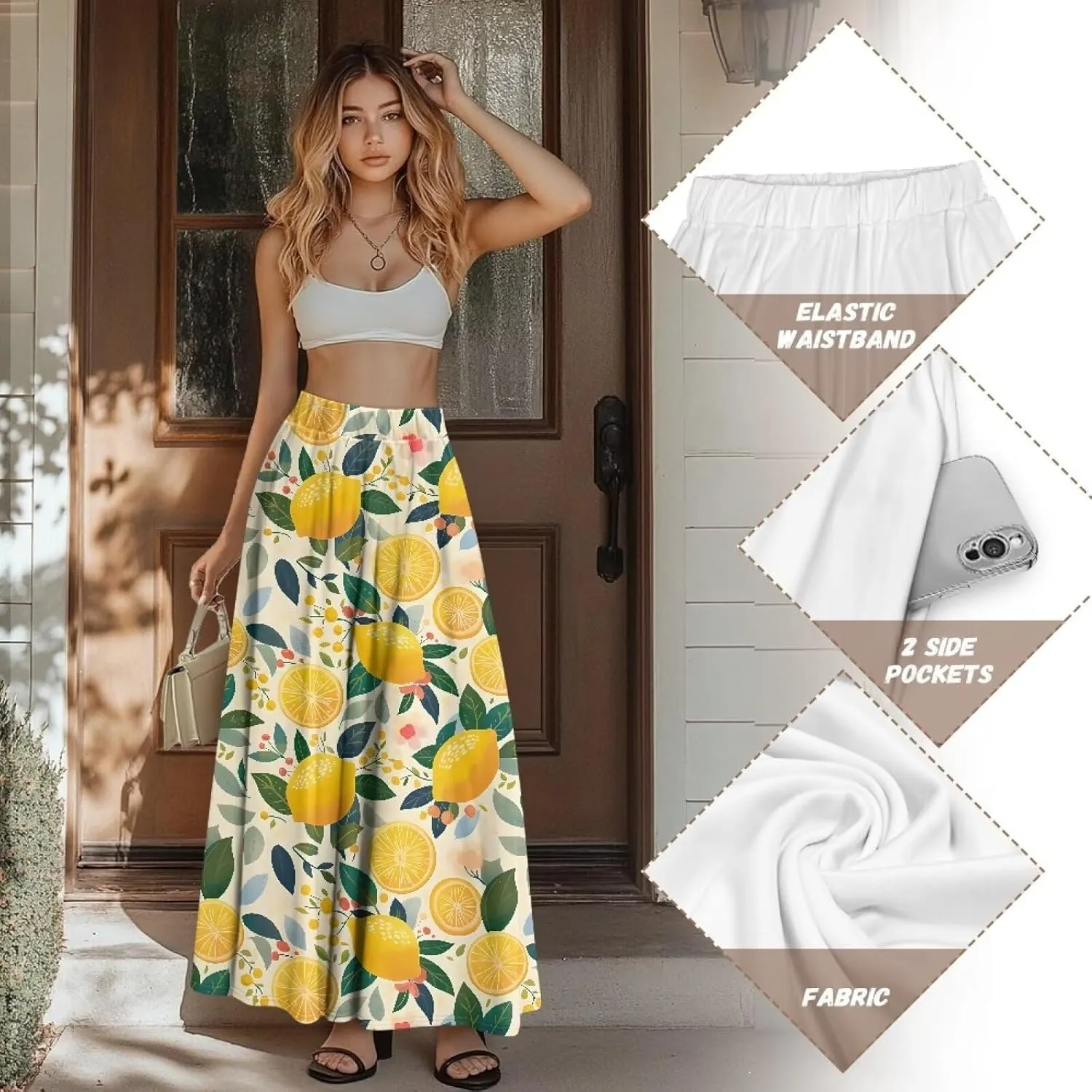 Maxi Skirts for Women Flowy Autumn Skirts with Pockets Pleated Skirt High Waisted Midi Long Skirt Reg and Plus Size S-XXL