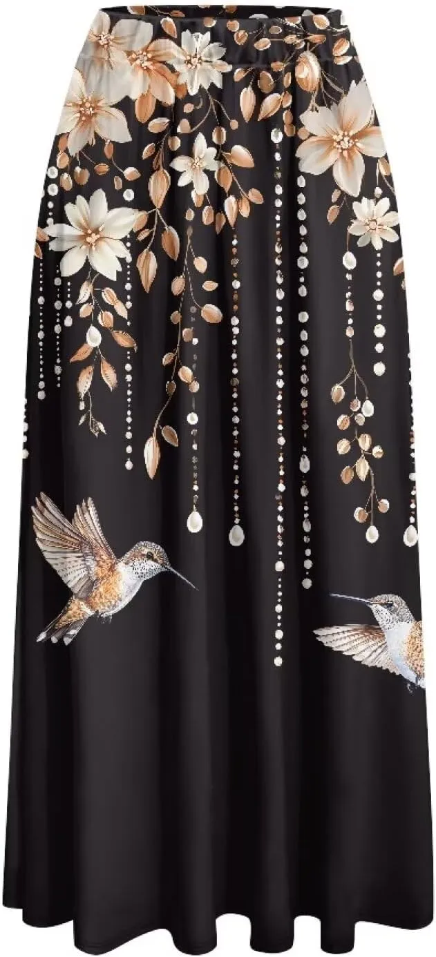 Maxi Skirts for Women Flowy Autumn Skirts with Pockets Pleated Skirt High Waisted Midi Long Skirt Reg and Plus Size S-XXL