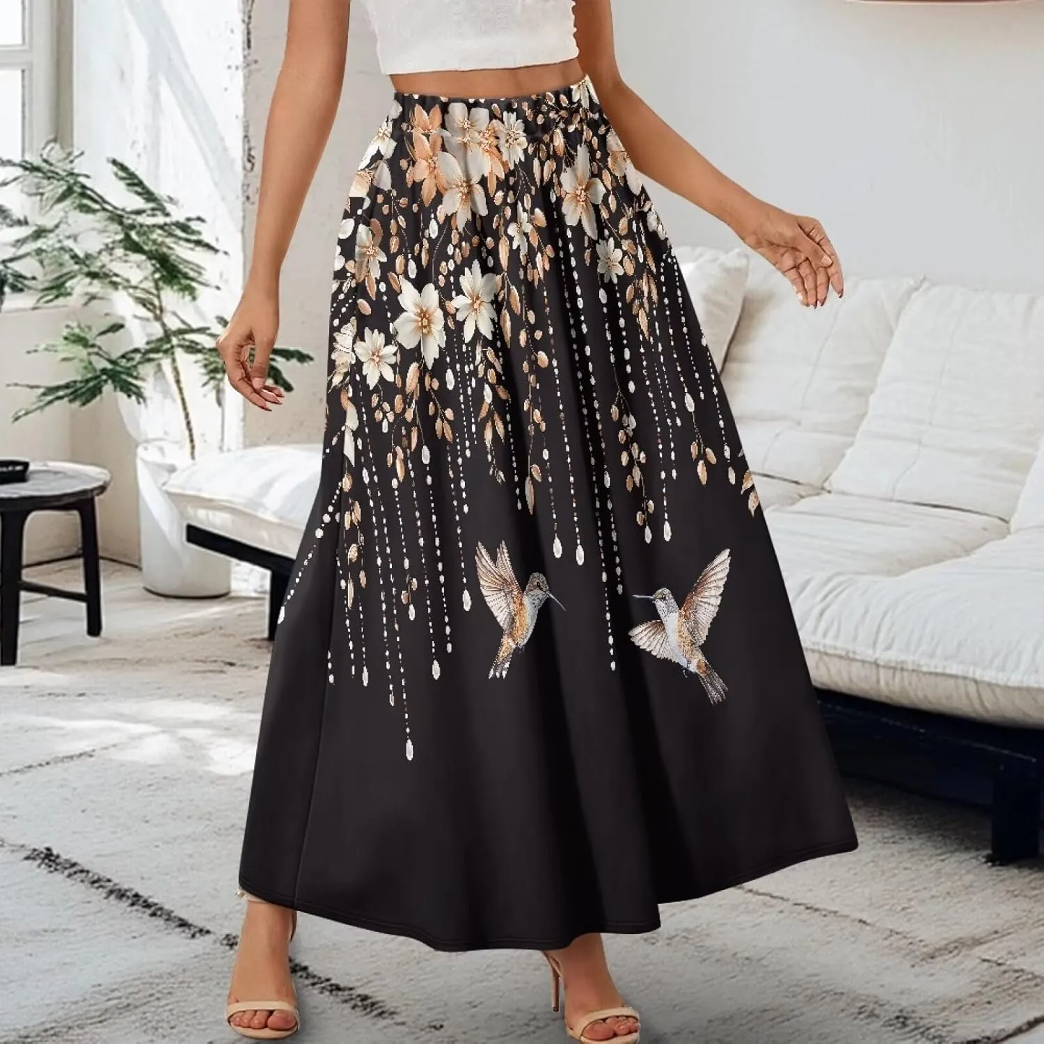 Maxi Skirts for Women Flowy Autumn Skirts with Pockets Pleated Skirt High Waisted Midi Long Skirt Reg and Plus Size S-XXL