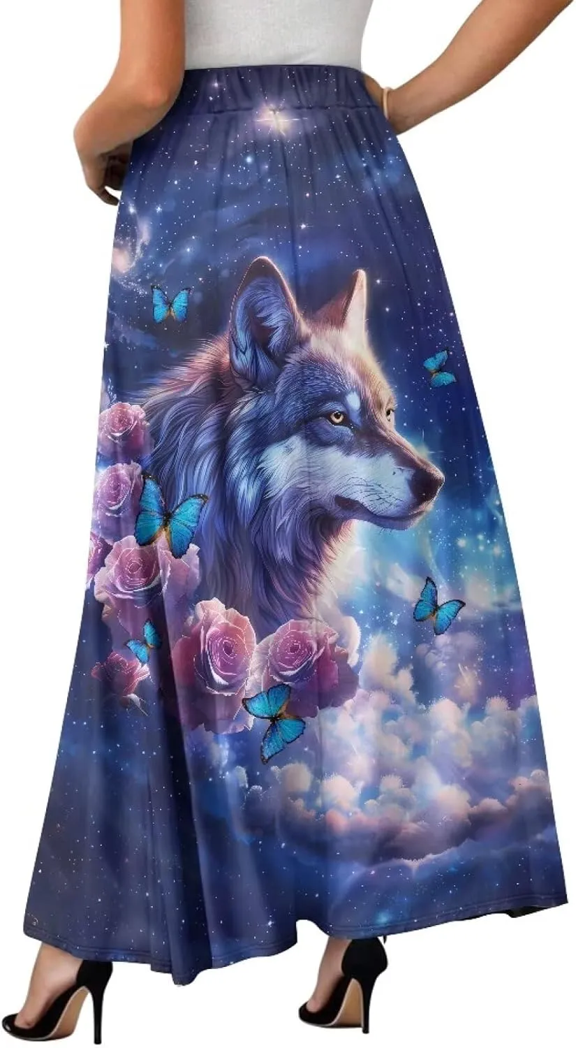 Maxi Skirts for Women Flowy Autumn Skirts with Pockets Pleated Skirt High Waisted Midi Long Skirt Reg and Plus Size S-XXL