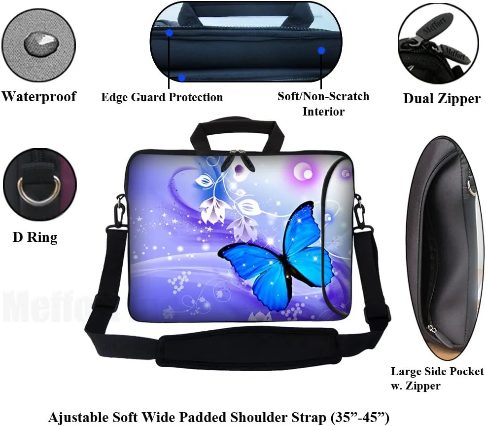 Meffort Inc 15.6 Inch Neoprene Laptop Bag - Water Resistant, Reinforced Zipper, Extra Pocket, Fits 15" to 15.6" Laptops