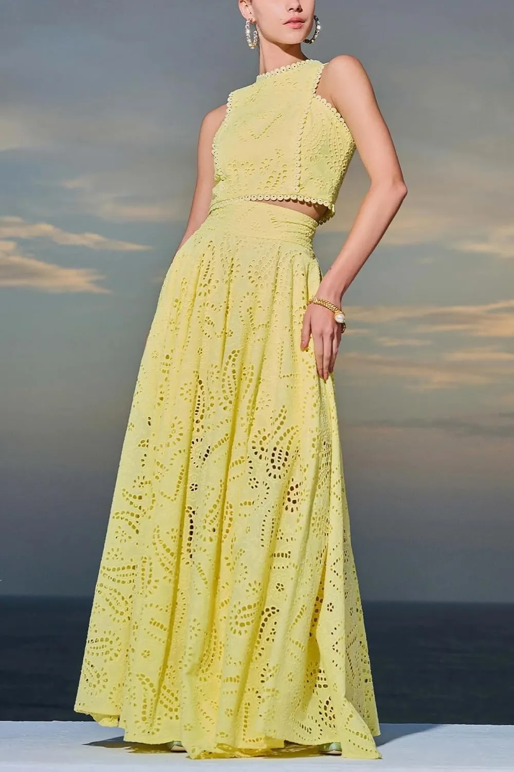 Melliflo Two Piece Skirt Set for Women Crop Tank Tops Long Skirt Set Sleeveless Maxi Dress Nightclub Party Dress with Pockets