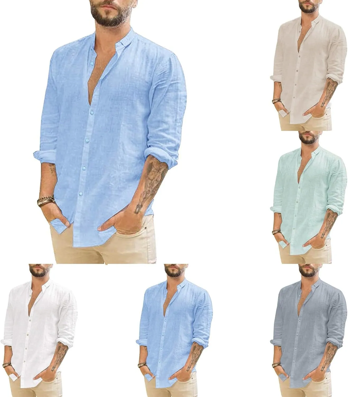 Men Cotton Linen Shirts 2024 Fall Fashion Big and Tall Shirt Casual Loose Button Tops Comfy Long Sleeve Blouse