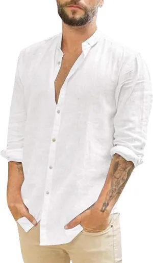 Men Cotton Linen Shirts 2024 Fall Fashion Big and Tall Shirt Casual Loose Button Tops Comfy Long Sleeve Blouse