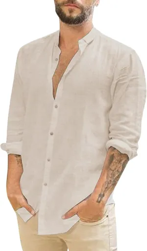 Men Cotton Linen Shirts 2024 Fall Fashion Big and Tall Shirt Casual Loose Button Tops Comfy Long Sleeve Blouse