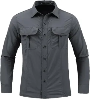 Men Hiking Long Sleeve Cargo Work Shirts Summer Outdoor Quick Dry Fishing Shirt