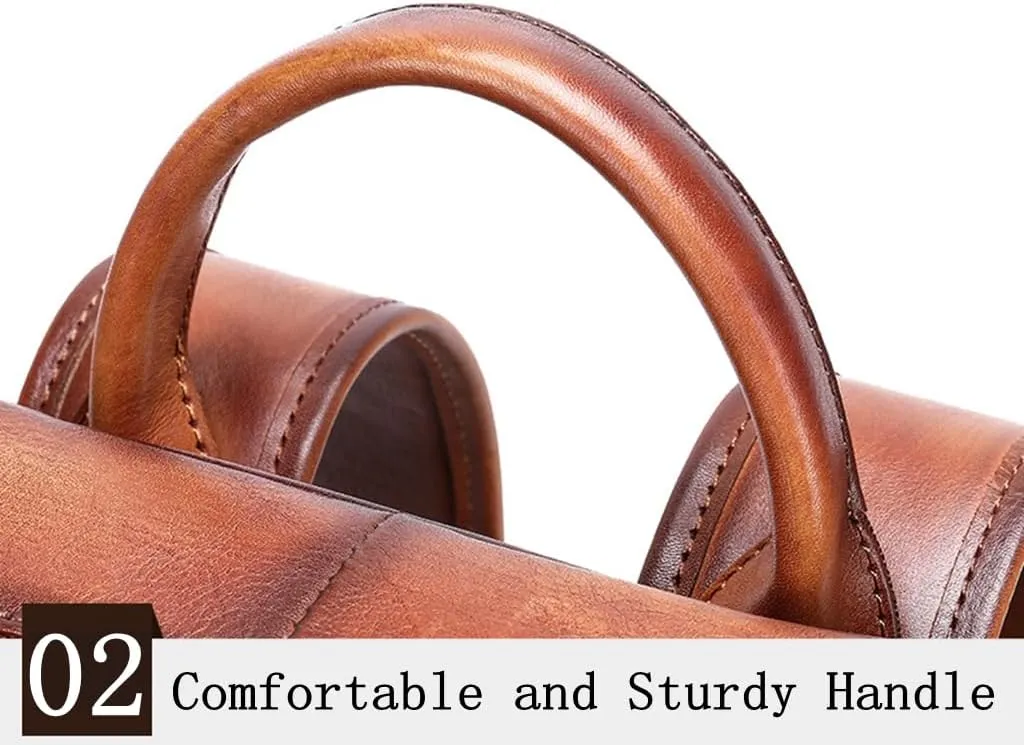 Men Leather Backpack Vintage Laptop Sling Backpack Water-resistant Sling Bag for Travel Business 2 Zips Black