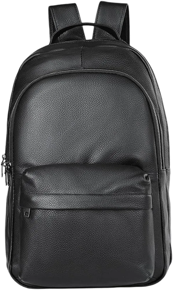 Men Leather Backpack Vintage Laptop Sling Backpack Water-resistant Sling Bag for Travel Business 2 Zips Black