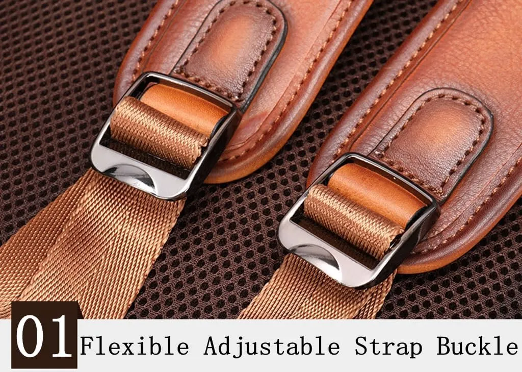 Men Leather Backpack Vintage Laptop Sling Backpack Water-resistant Sling Bag for Travel Business 2 Zips Black