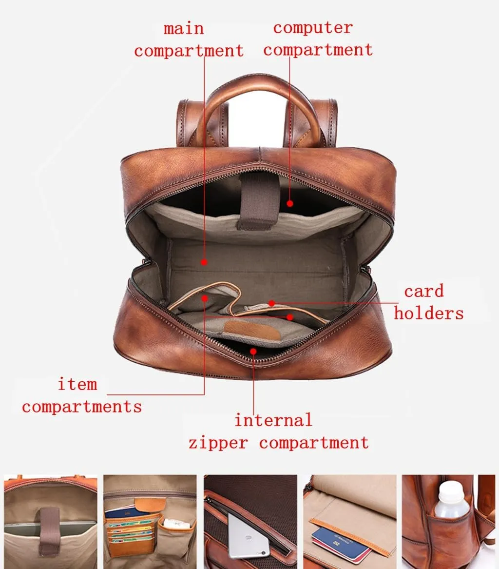 Men Leather Backpack Vintage Laptop Sling Backpack Water-resistant Sling Bag for Travel Business 2 Zips Black