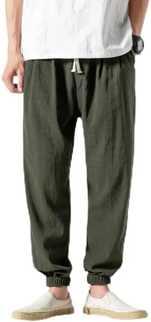 Men Linen Baggy Japanese Pants Fashion Streetwear Harem Pants with Pockets