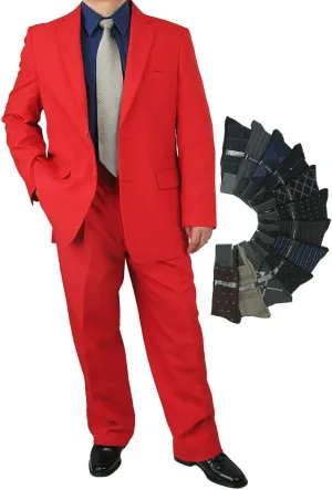 Mens 2-Piece Regular Fit Dress Suit Single-Breasted Jacket & Flat-Front Pants Includes Free Stylish Socks