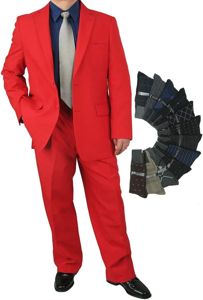 Mens 2-Piece Regular Fit Dress Suit Single-Breasted Jacket & Flat-Front Pants Includes Free Stylish Socks