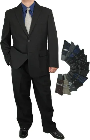 Mens 2-Piece Regular Fit Dress Suit Single-Breasted Jacket & Flat-Front Pants Includes Free Stylish Socks