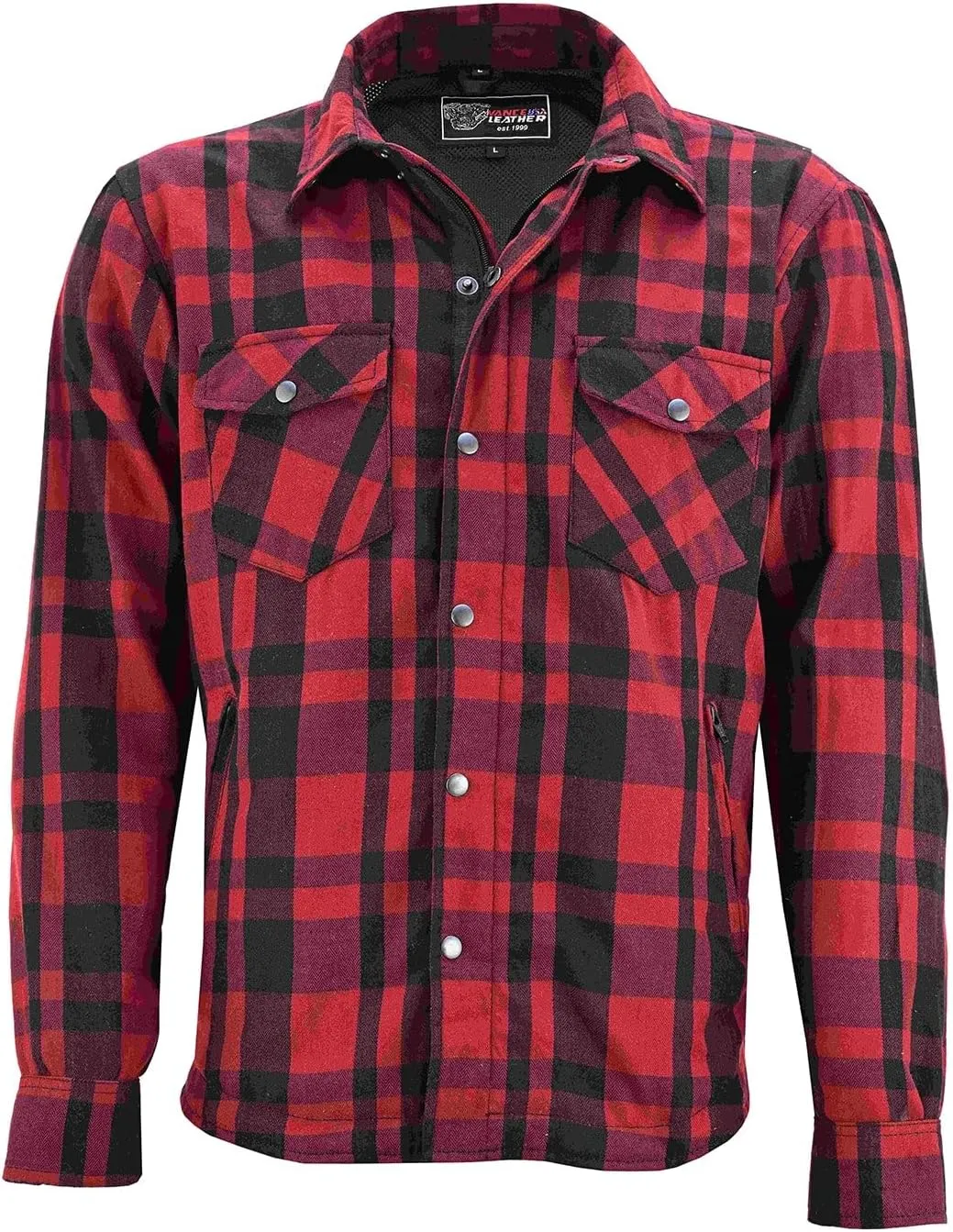 Mens Armored Checkered Flannel Biker Shirt, Multiple Waterproof Storage Pockets CE Approved Armor Reinforced Water Resistant