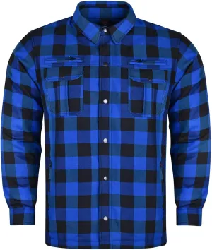 Mens Armored Checkered Flannel Biker Shirt, Multiple Waterproof Storage Pockets CE Approved Armor Reinforced Water Resistant