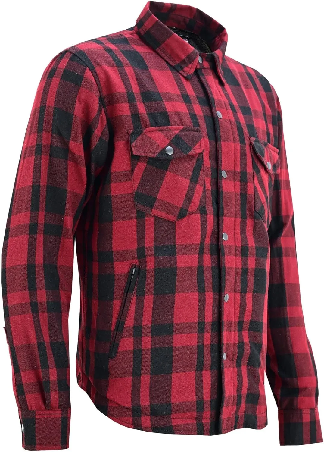 Mens Armored Checkered Flannel Biker Shirt, Multiple Waterproof Storage Pockets CE Approved Armor Reinforced Water Resistant
