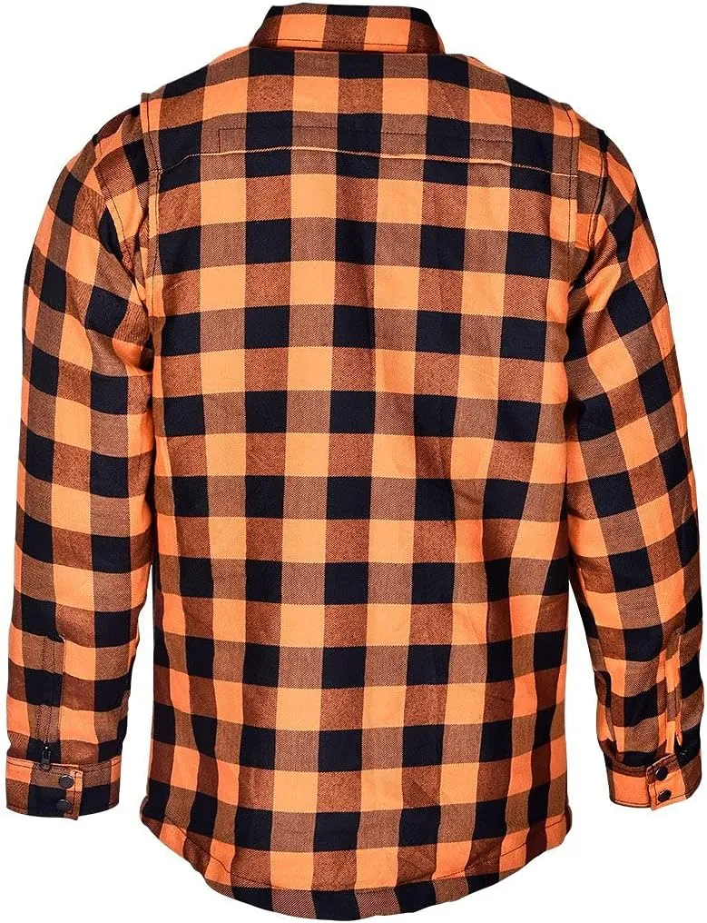 Mens Armored Checkered Flannel Biker Shirt, Multiple Waterproof Storage Pockets CE Approved Armor Reinforced Water Resistant