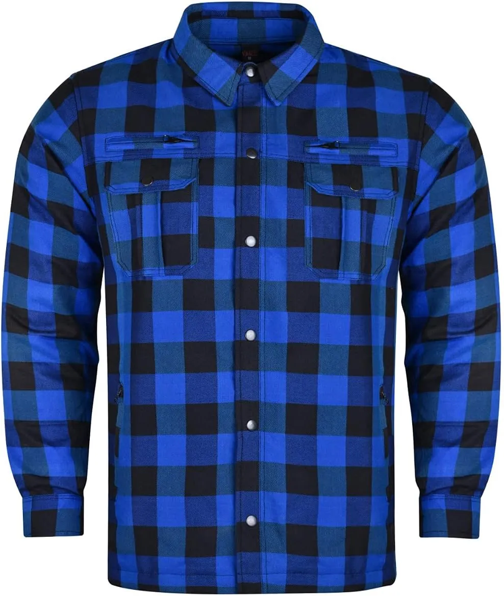 Mens Armored Checkered Flannel Biker Shirt, Multiple Waterproof Storage Pockets CE Approved Armor Reinforced Water Resistant