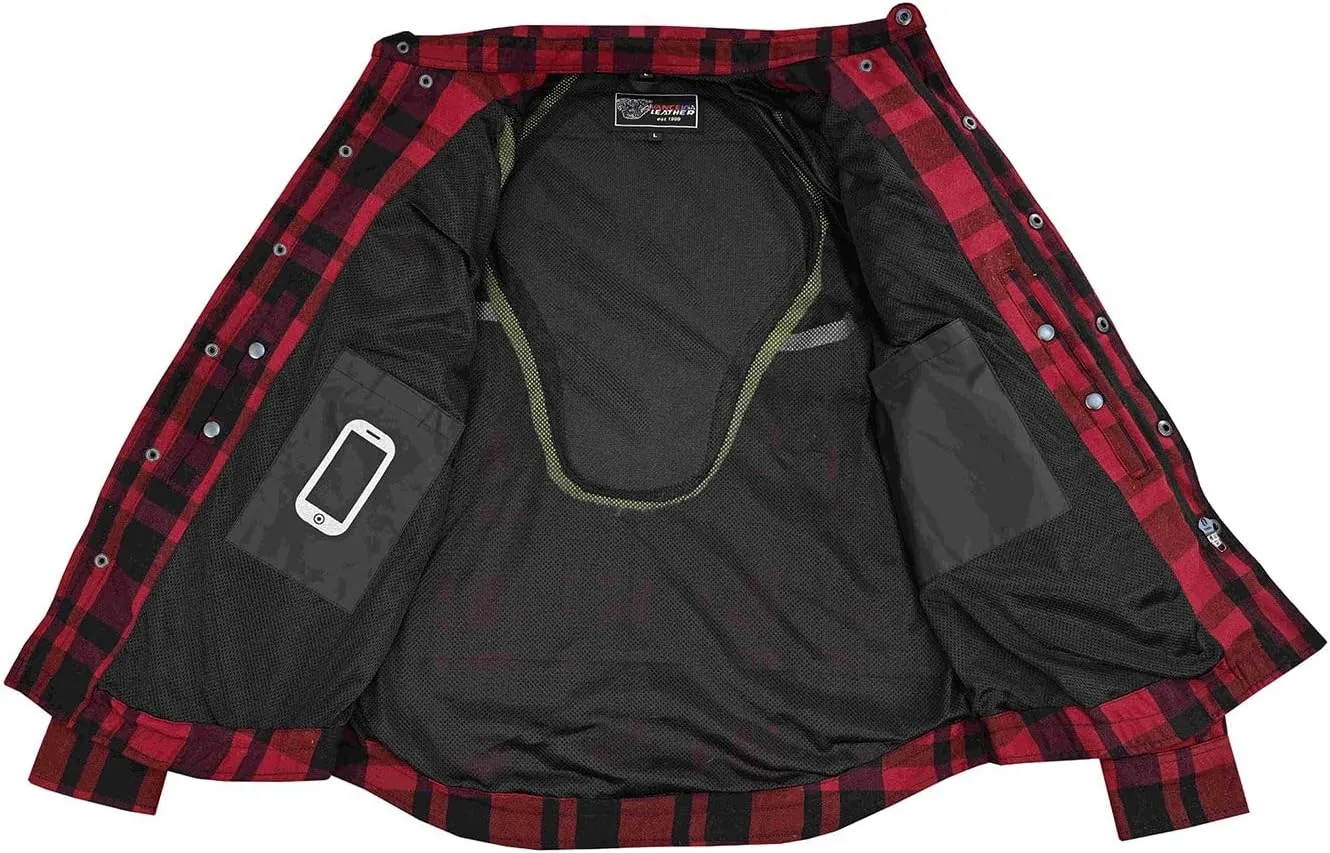 Mens Armored Checkered Flannel Biker Shirt, Multiple Waterproof Storage Pockets CE Approved Armor Reinforced Water Resistant