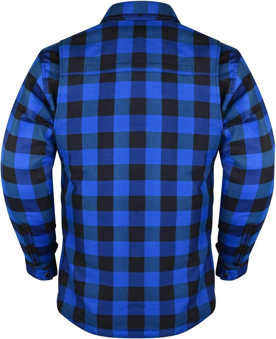 Mens Armored Checkered Flannel Biker Shirt, Multiple Waterproof Storage Pockets CE Approved Armor Reinforced Water Resistant