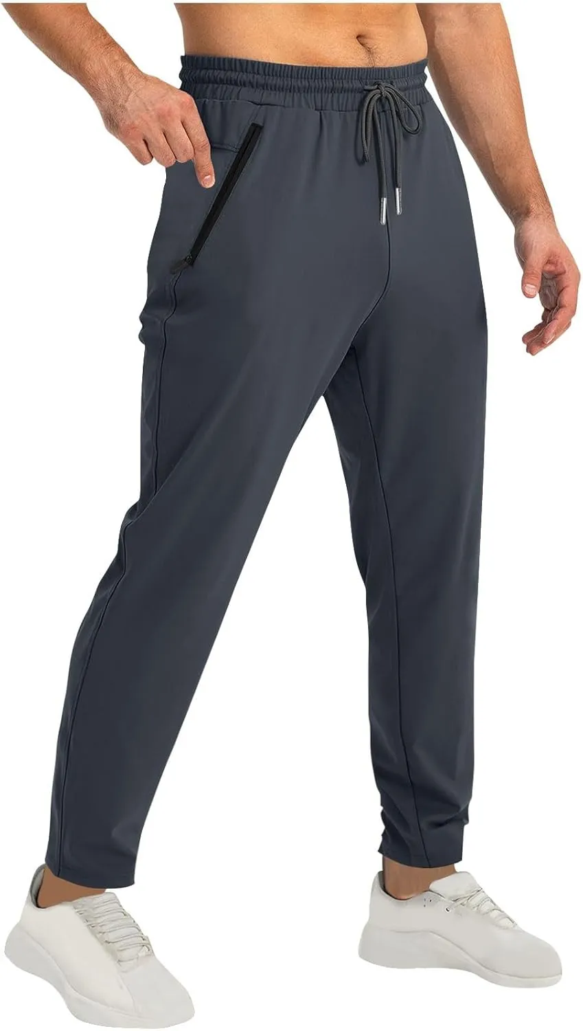 Men's Athletic Pants Lightweight Stretch Joggers Slim Fit Workout Bottoms with Zipper Pockets for Training