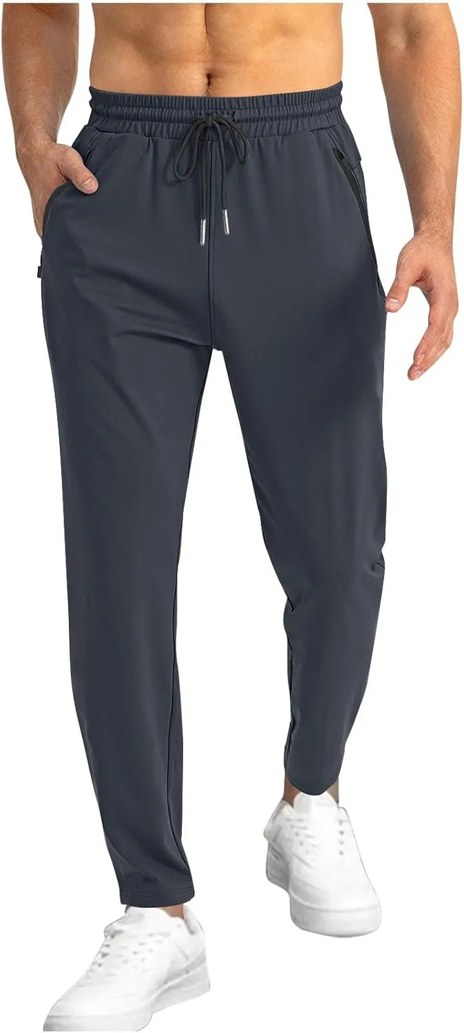 Men's Athletic Pants Lightweight Stretch Joggers Slim Fit Workout Bottoms with Zipper Pockets for Training