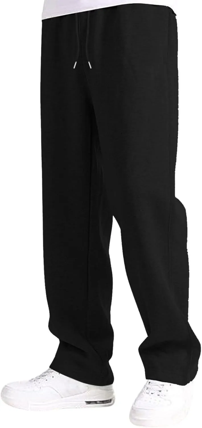 Men's Athletic Pants Rope Loose Waist Joggers Pants, Solid Color Pocket Trousers Loose Sports Workout Trousers