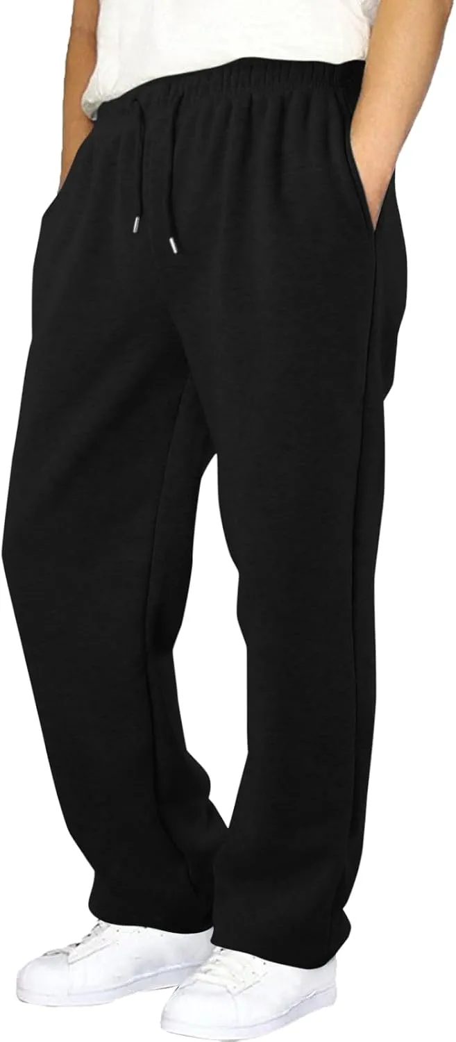 Men's Athletic Pants Rope Loose Waist Joggers Pants, Solid Color Pocket Trousers Loose Sports Workout Trousers