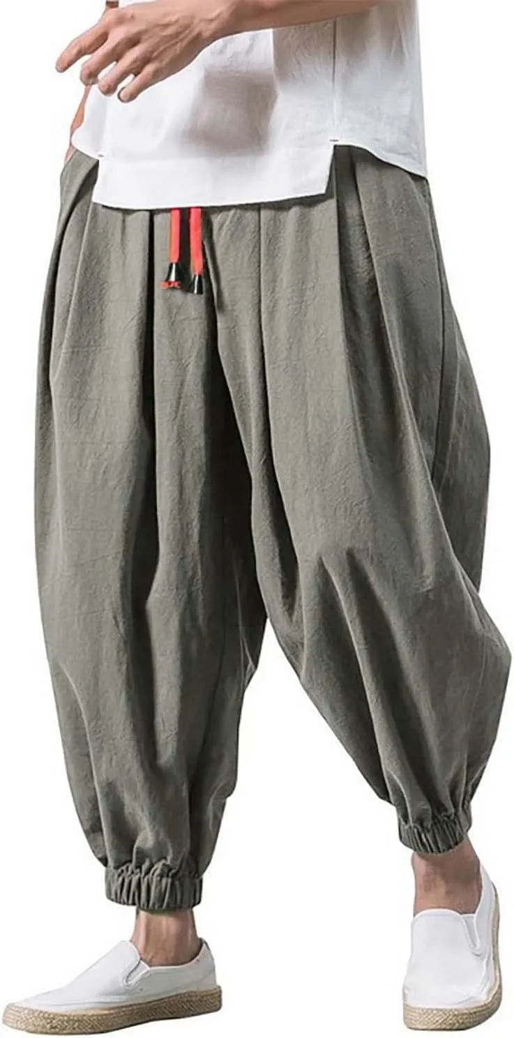 Mens Baggy Cargo Corduroy Pants, Wide Leg Loose Drawstring Sweatpants Solid Color Elastic Waist Casual Lightweight Pants