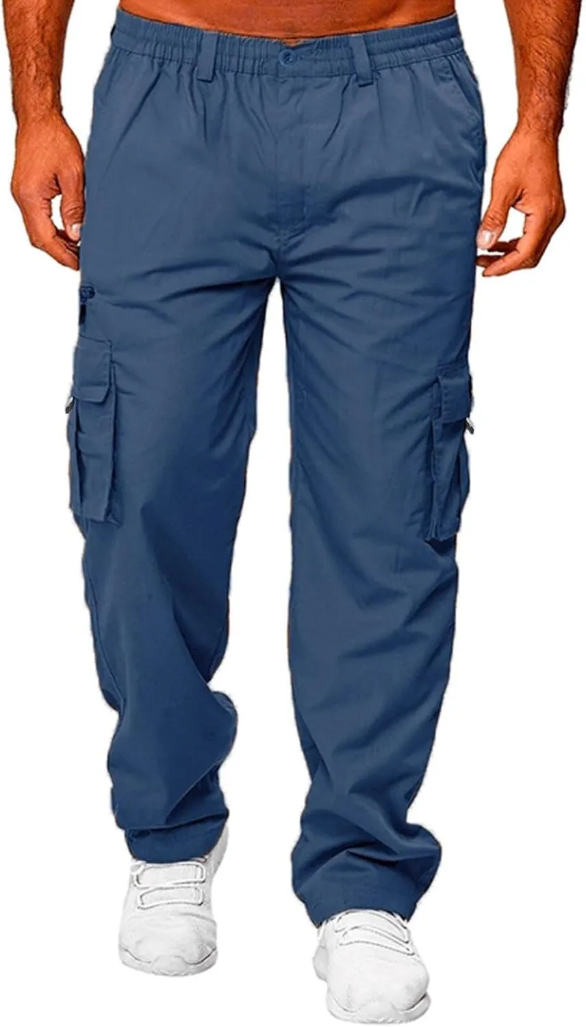 Mens Cargo Pants, Fleece Casual Cotton Jogger Multi Pockets Outdoor Sports Hiking Work Sweatpants, Capris Pants for Men