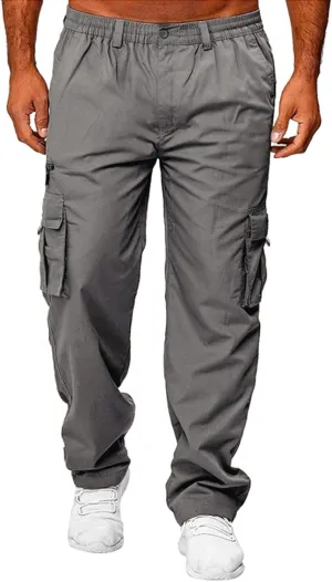 Mens Cargo Pants, Fleece Casual Cotton Jogger Multi Pockets Outdoor Sports Hiking Work Sweatpants, Capris Pants for Men