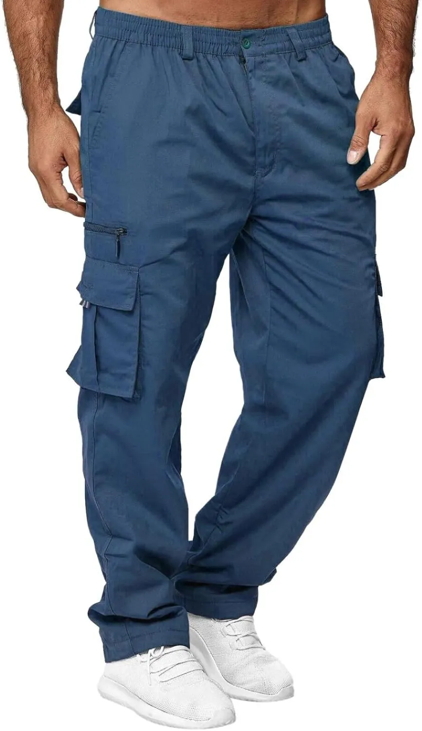 Mens Cargo Pants, Fleece Casual Cotton Jogger Multi Pockets Outdoor Sports Hiking Work Sweatpants, Capris Pants for Men
