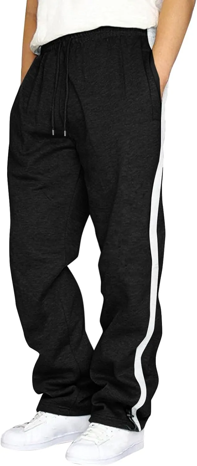 Mens Cargo Pants Stretch Elastic Waist Drawstring Joggers Pants, Color Block Sweatpants, Outdoor Trousers