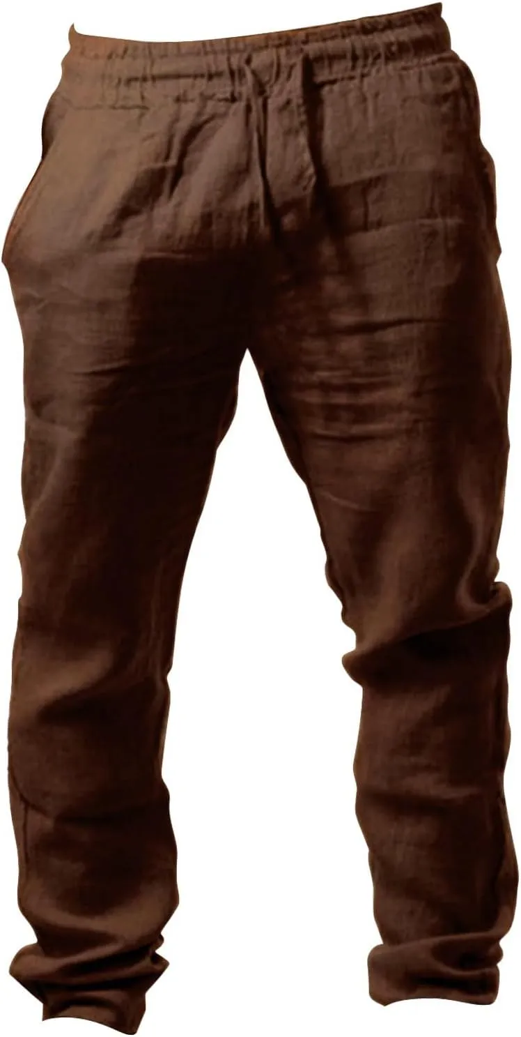 Men's Casual Cotton Linen Pants Hiking Joggers Elastic Waist Loose Fit Trousers Lightweight Yoga Beach Pants