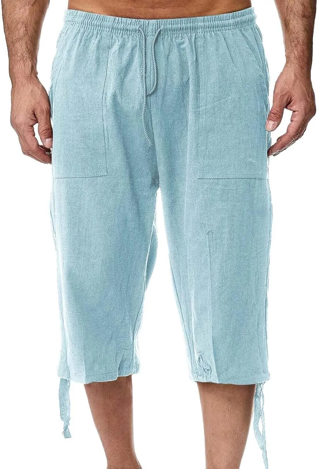 Mens Casual Linen Pants Summer Elastic Waist Straight Leg Loose Fit Beach Slacks Joggers Sweatpants, Tactical Pants Men