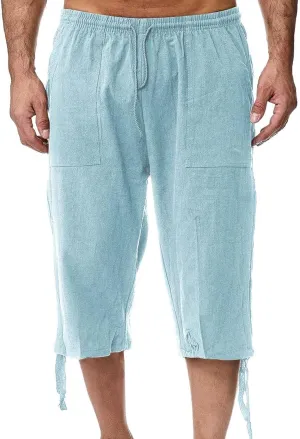 Mens Casual Linen Pants Summer Elastic Waist Straight Leg Loose Fit Beach Slacks Joggers Sweatpants, Tactical Pants Men