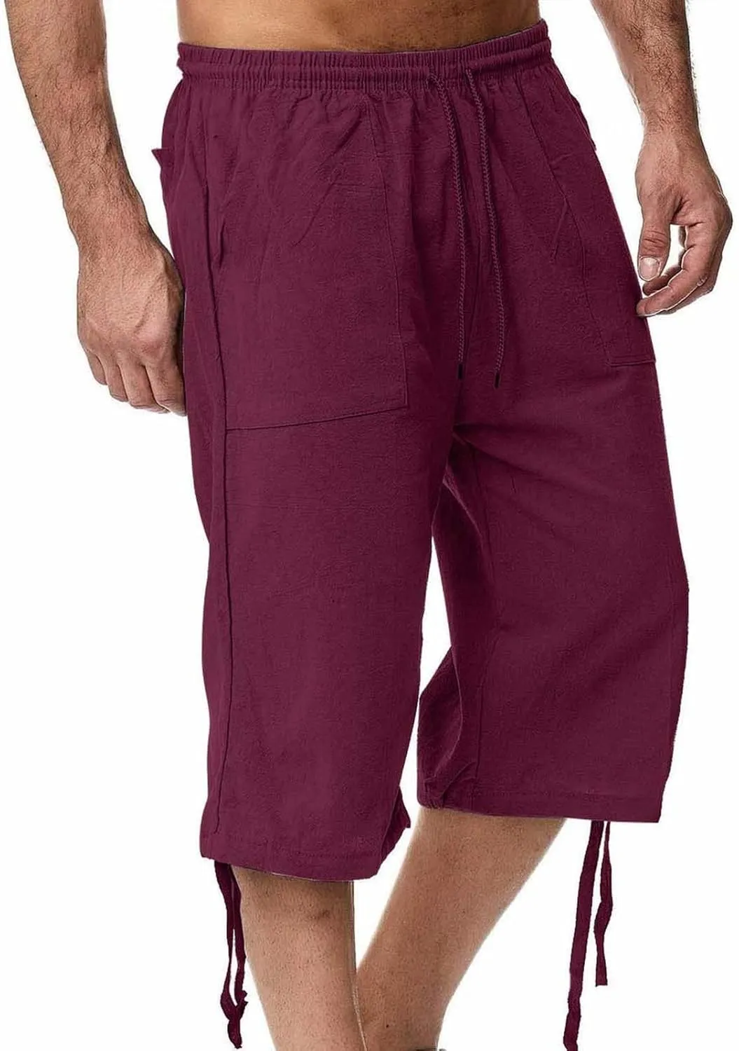 Mens Casual Linen Pants Summer Elastic Waist Straight Leg Loose Fit Beach Slacks Joggers Sweatpants, Tactical Pants Men