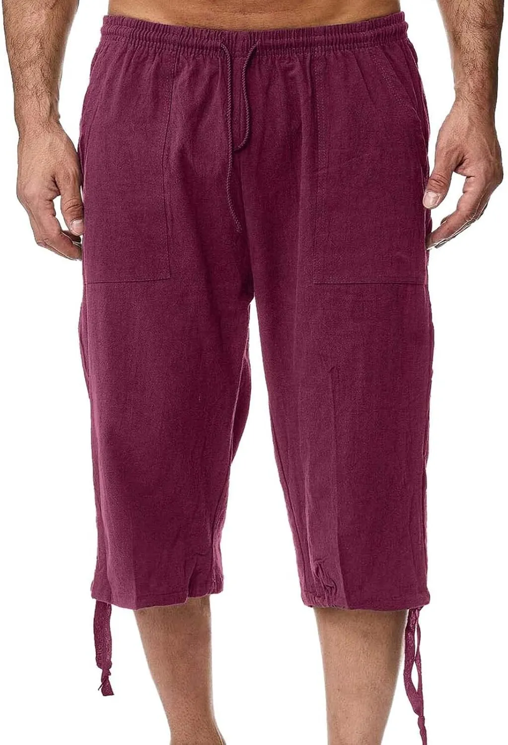 Mens Casual Linen Pants Summer Elastic Waist Straight Leg Loose Fit Beach Slacks Joggers Sweatpants, Tactical Pants Men
