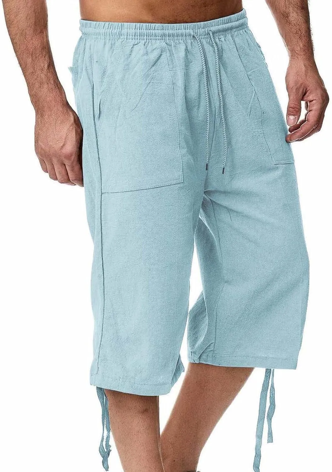 Mens Casual Linen Pants Summer Elastic Waist Straight Leg Loose Fit Beach Slacks Joggers Sweatpants, Tactical Pants Men