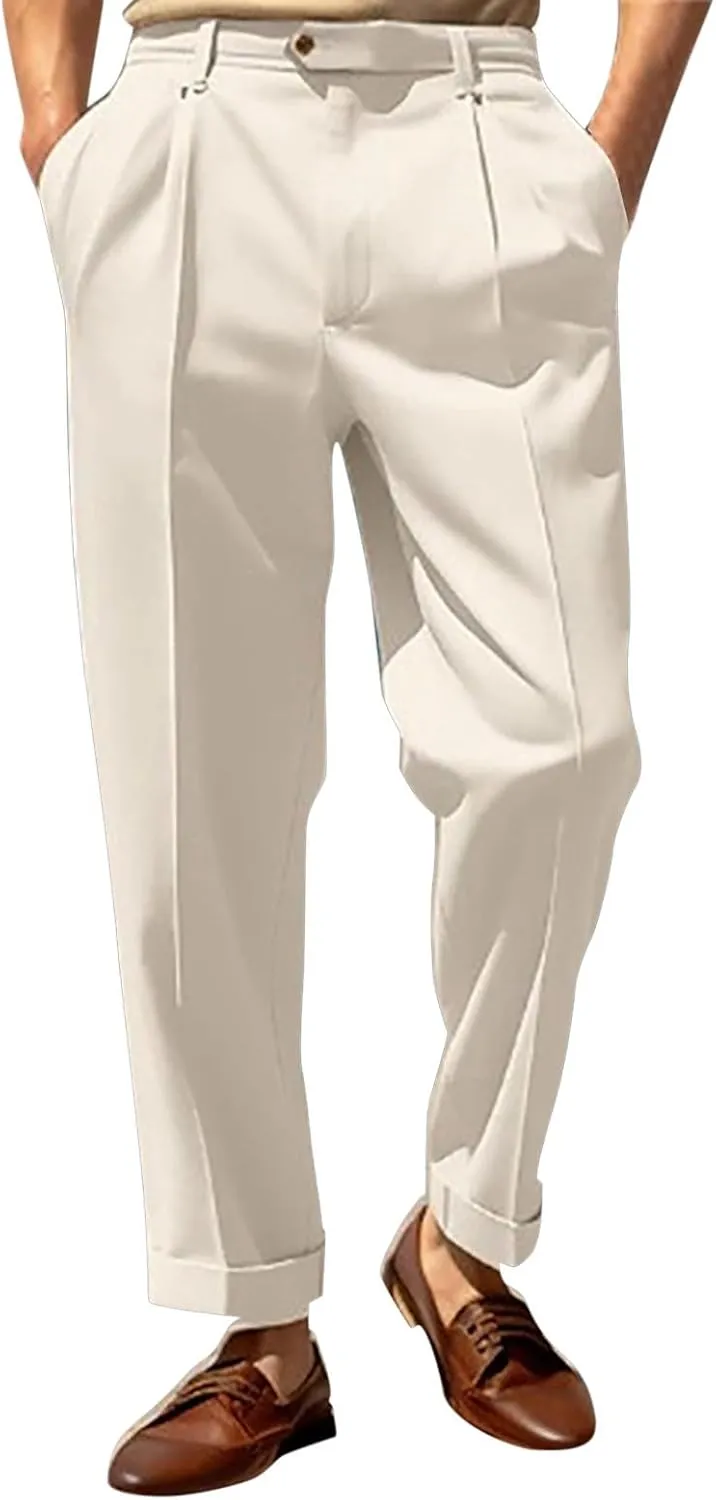 Mens Casual Pants Elastic Waist Loose Fit Lightweight Pleated Slacks Summer Beach Yoga Trousers, Tactical Pants for Men