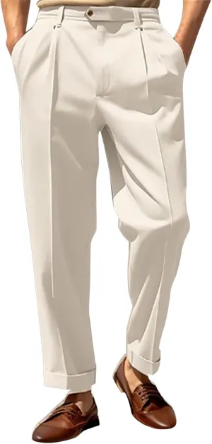 Mens Casual Pants Elastic Waist Loose Fit Lightweight Pleated Slacks Summer Beach Yoga Trousers, Tactical Pants for Men